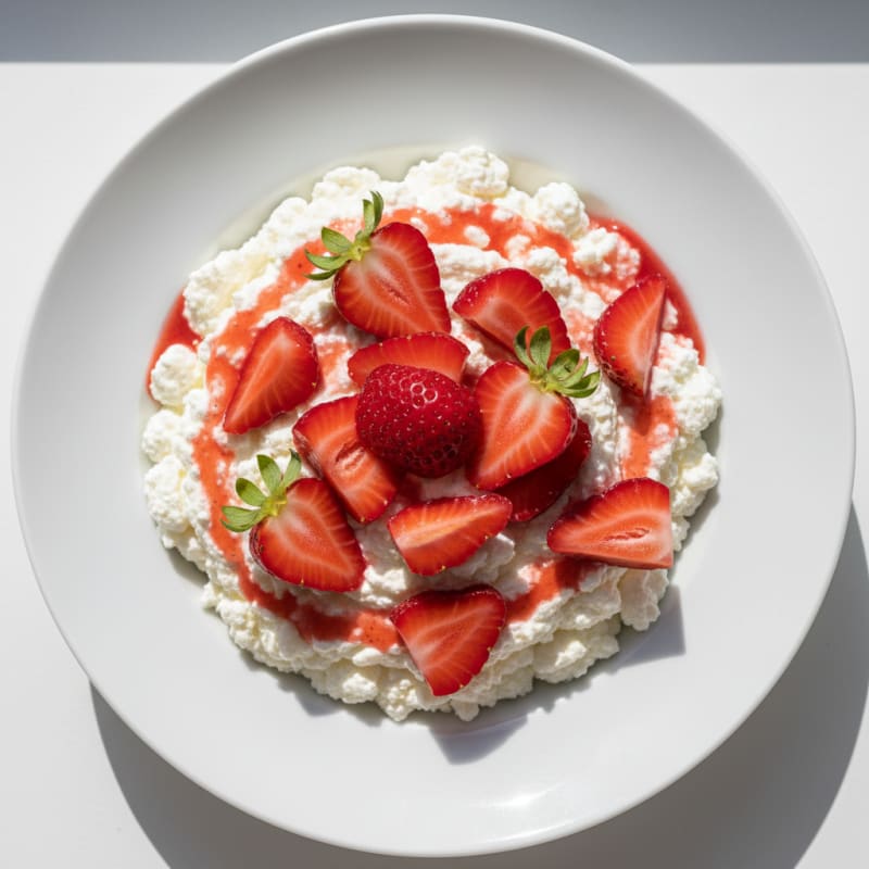 Cottage Cheese Protein Mousse with Sliced Strawberries