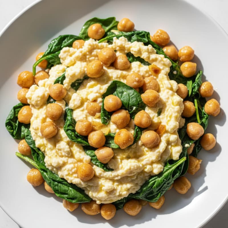 Creamy Cottage Cheese and Chickpea Stir Fry with Spinach