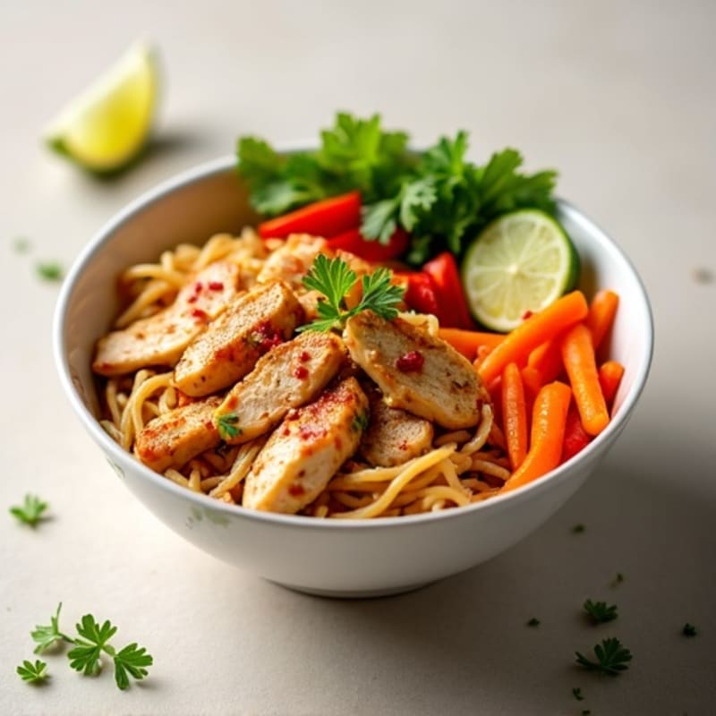Spicy Sriracha Chicken Noodle Bowl with Crisp Vegetables