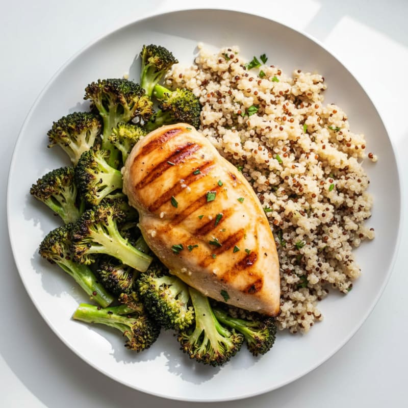 Grilled Chicken Breast with Quinoa and Roasted Broccoli