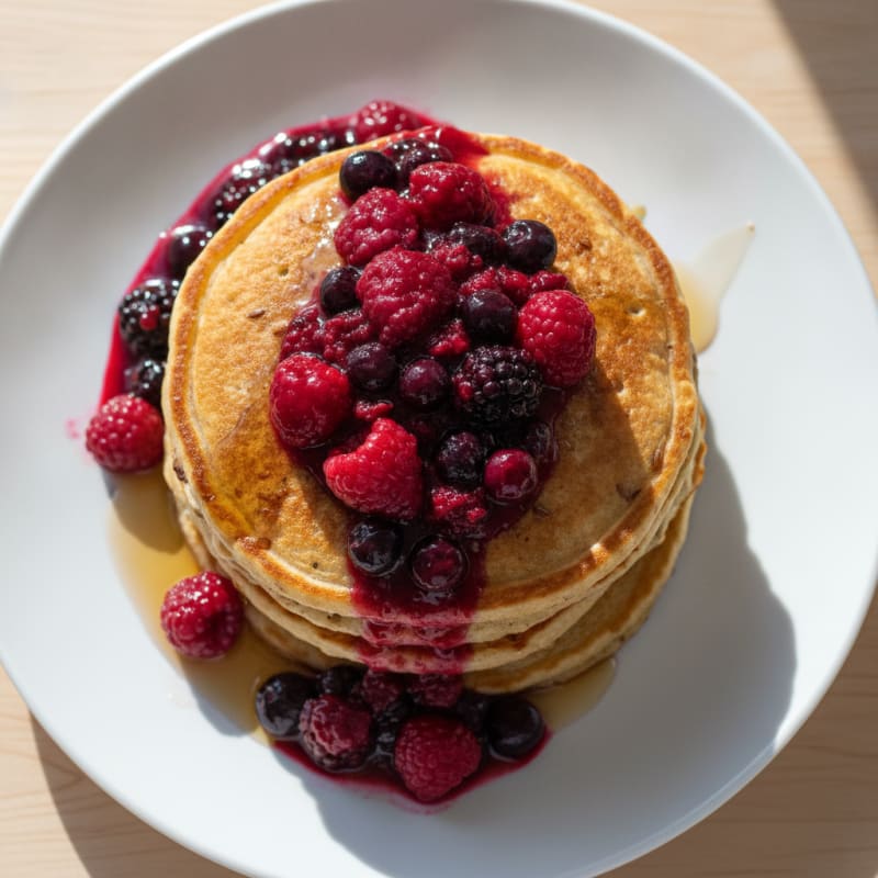 Coconut Yogurt Pancakes with Berry Compote