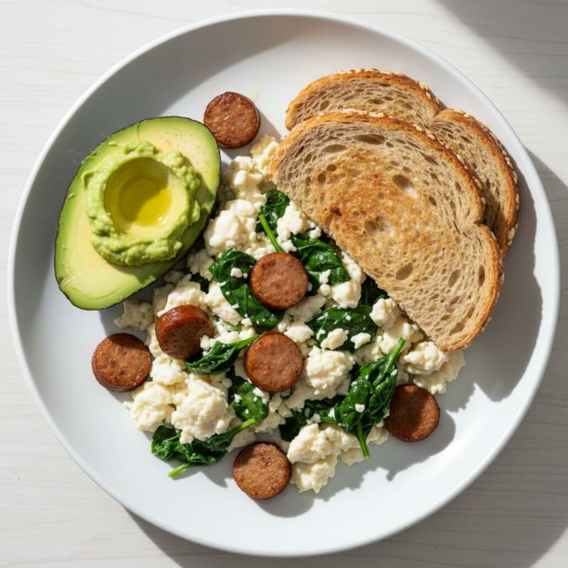 Egg White Scramble with Turkey Sausage and Spinach
