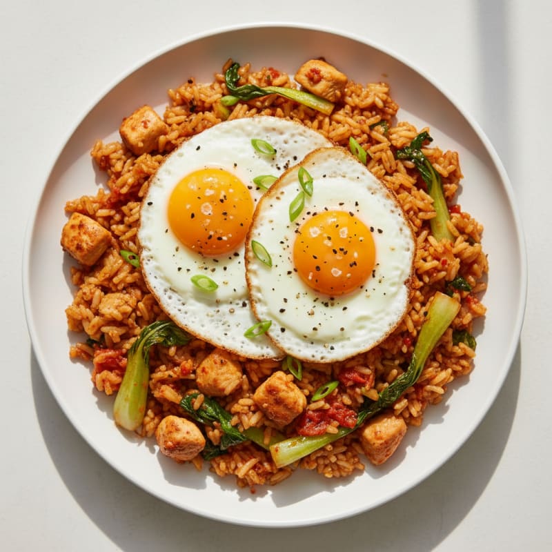 Kimchi Chicken Fried Rice with Fried Egg