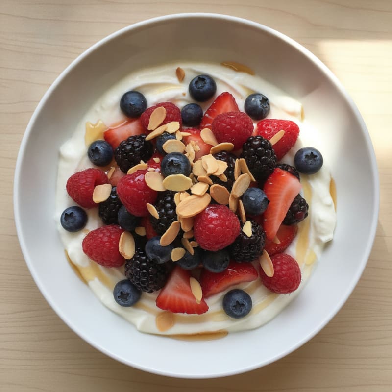Vanilla Greek Yogurt with Protein Powder and Fresh Berries