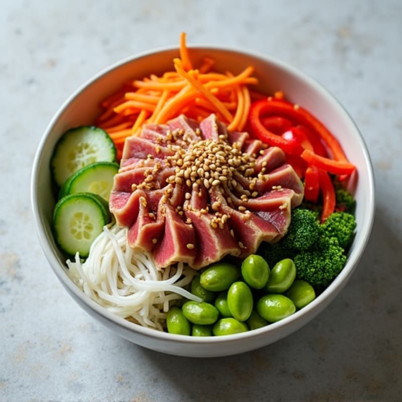 Fresh Sesame Ginger Marinated Tuna Bowl with Crunchy Vegetables