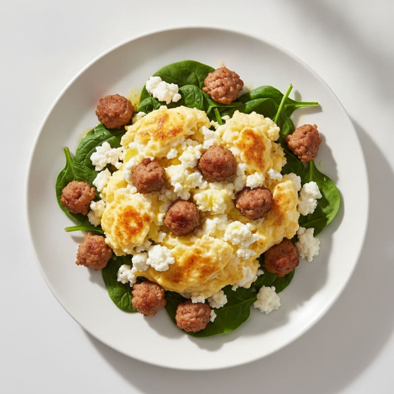Cottage Cheese Scramble with Turkey Sausage and Spinach