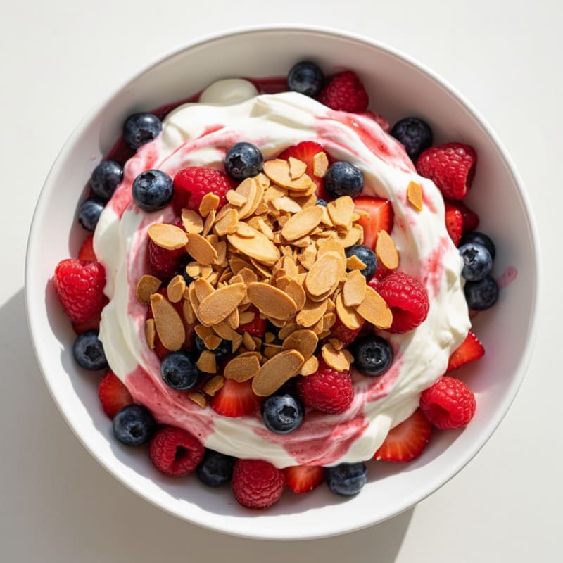 Greek Yogurt Protein Parfait with Mixed Berries and Almonds