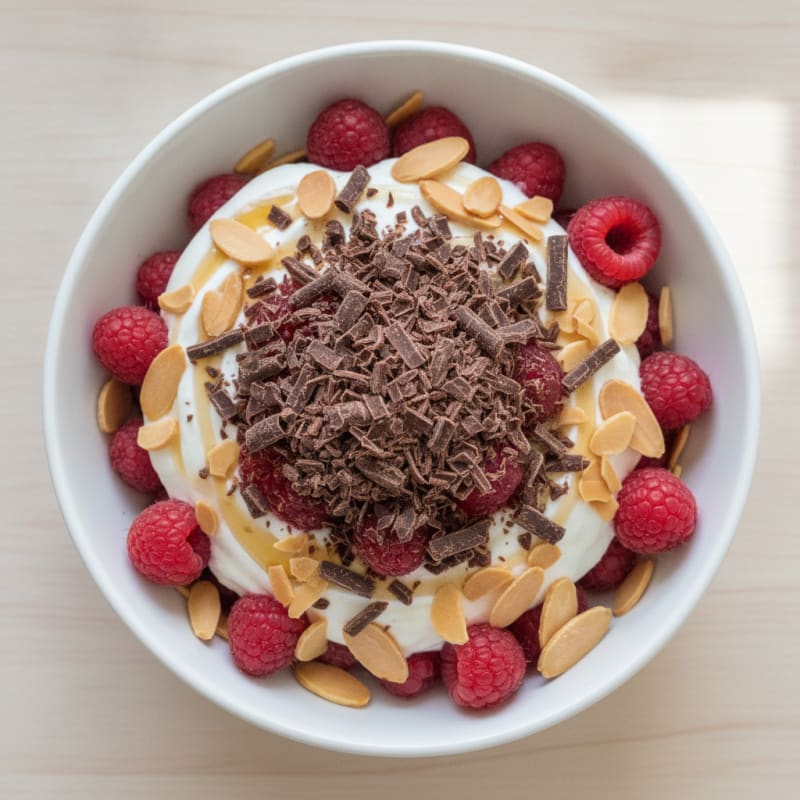 Greek Yogurt Protein Parfait with Dark Chocolate Shavings