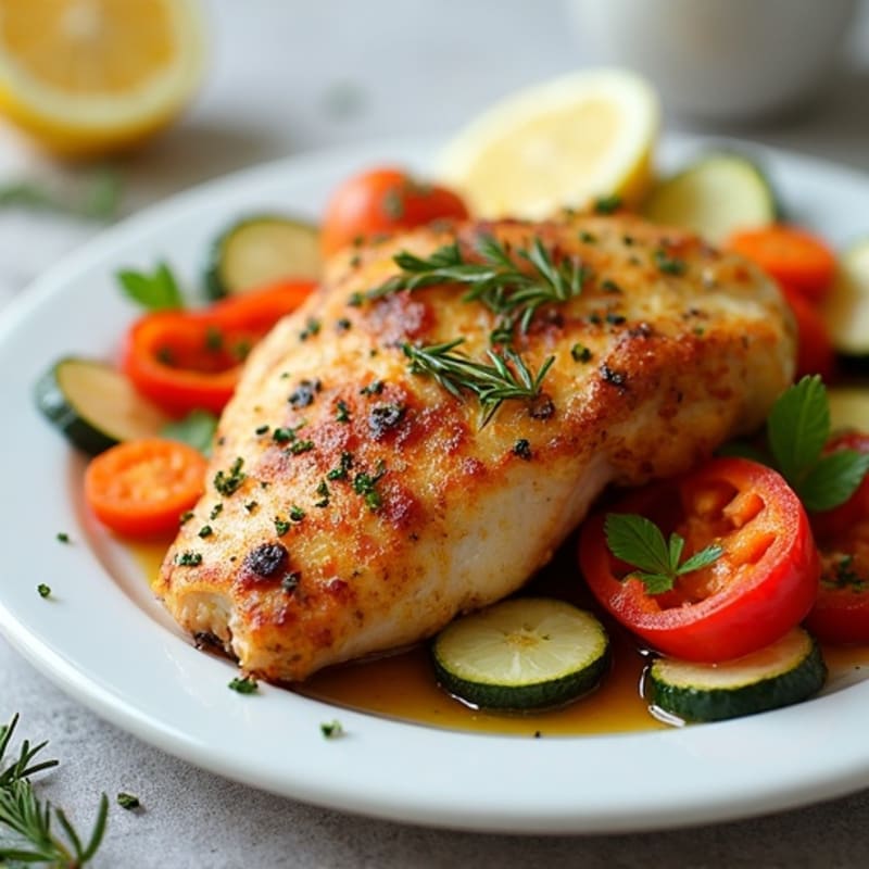 Crispy Lemon Herb Roasted Chicken with Roasted Vegetables