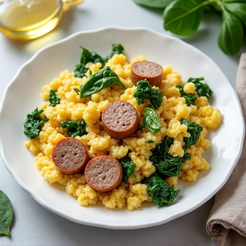 Egg White Scramble with Turkey Sausage and Spinach