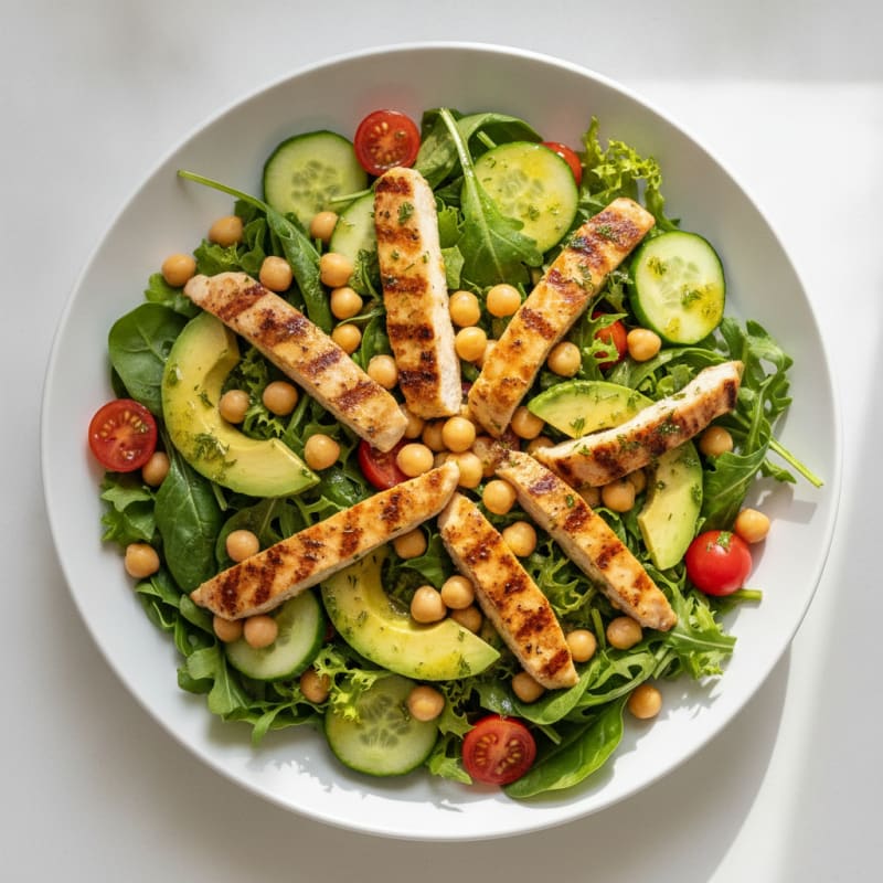 Grilled Chicken Salad with Mixed Greens and Chickpeas
