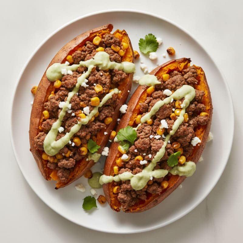 Beef and Street Corn Sweet Potatoes