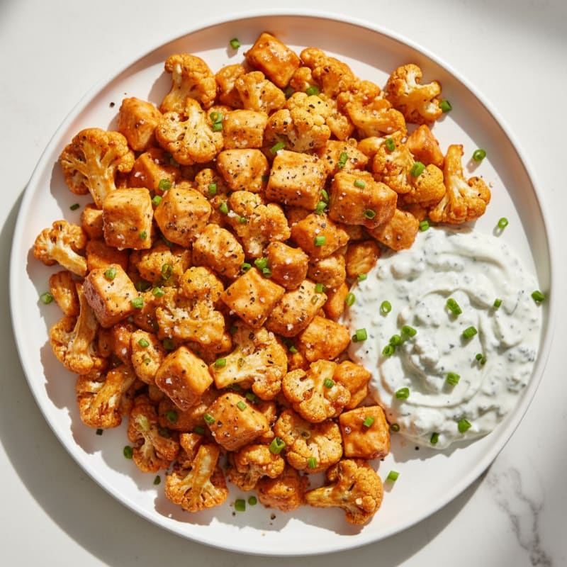 Buffalo Cauliflower with Blue Cheese Dip