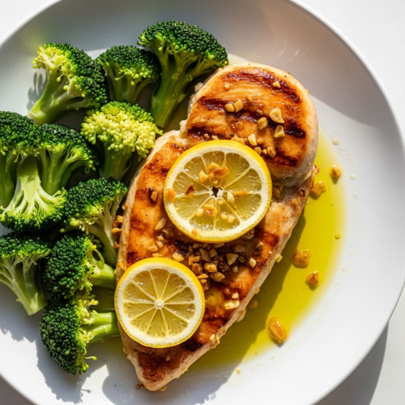 Lemon Garlic Chicken Breast with Steamed Broccoli