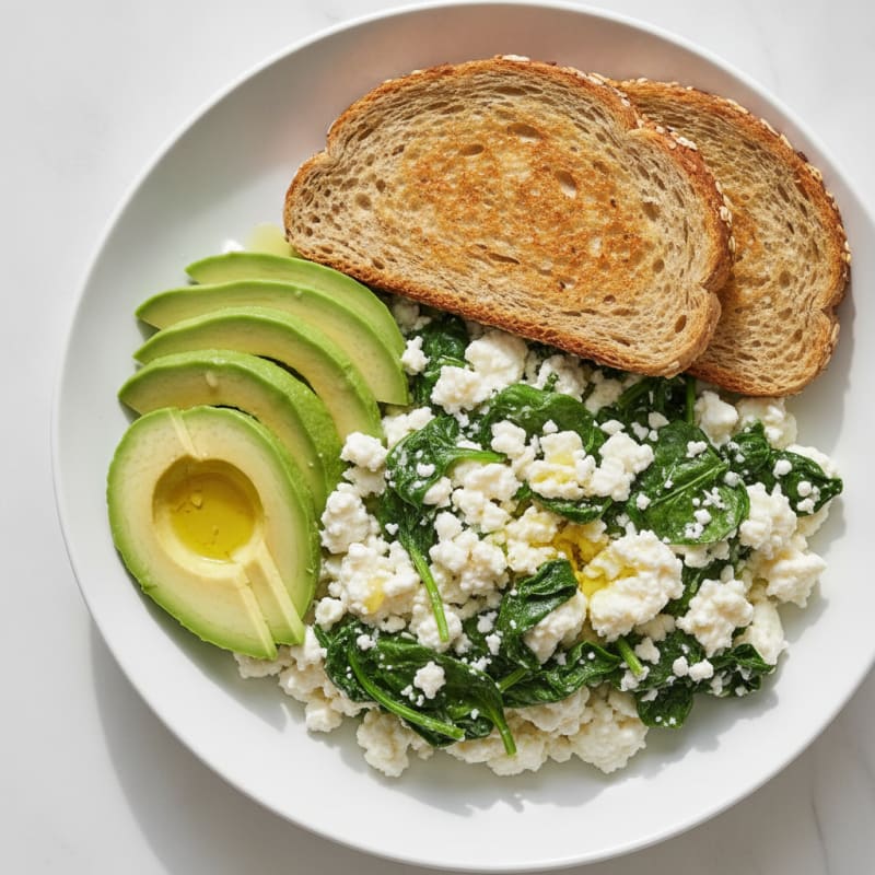 Egg White Scramble with Cottage Cheese and Sautéed Spinach