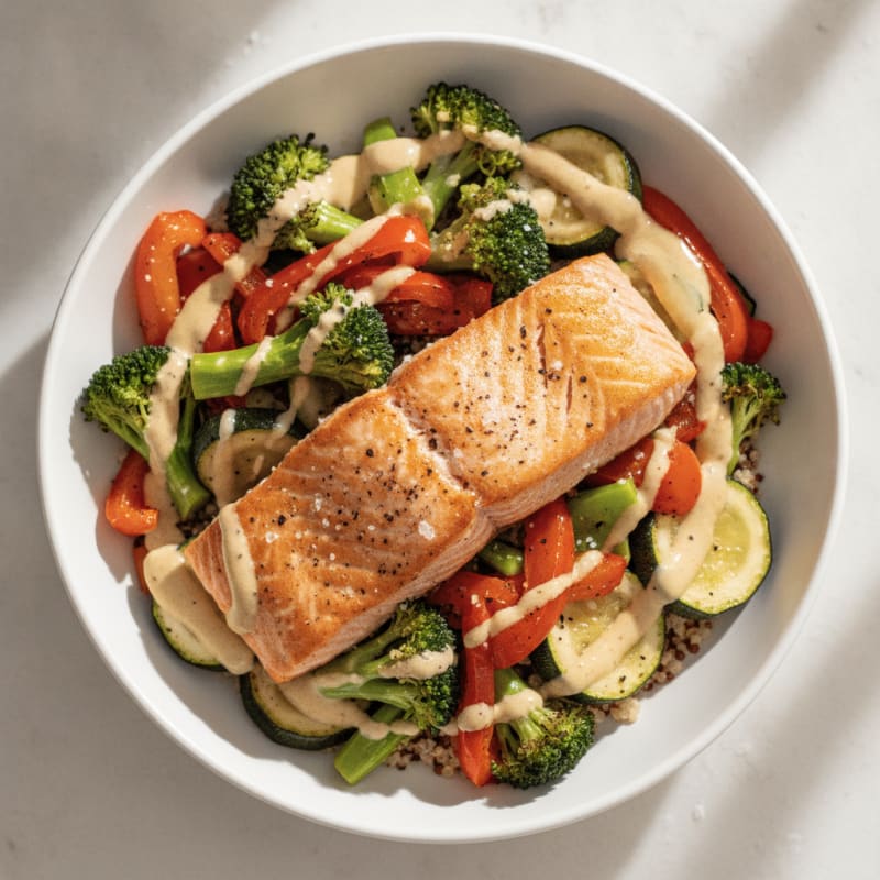 Salmon and Roasted Vegetable Bowl