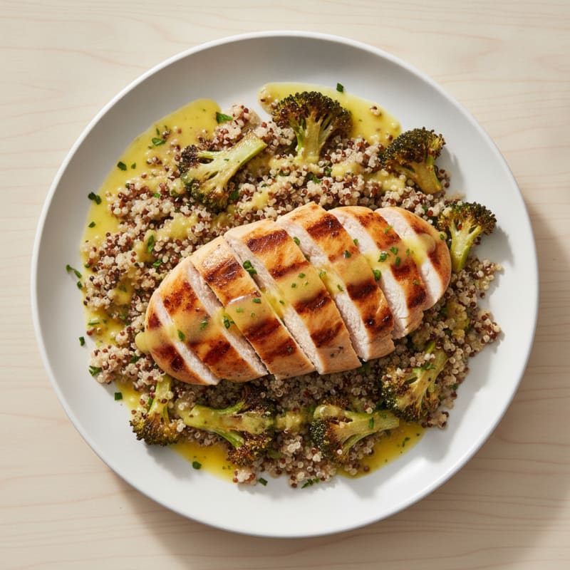 Grilled Chicken and Quinoa Salad with Roasted Broccoli