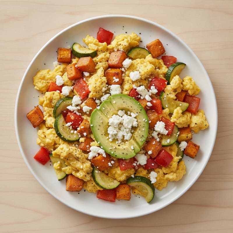 Hearty Scrambled Eggs with Roasted Vegetables