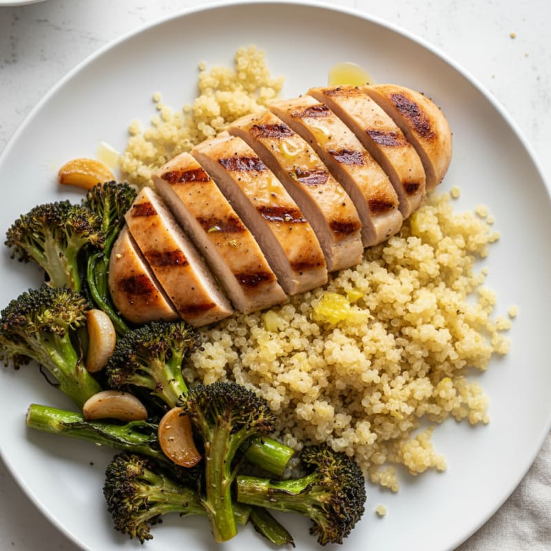 Grilled Chicken Breast with Quinoa and Roasted Broccoli