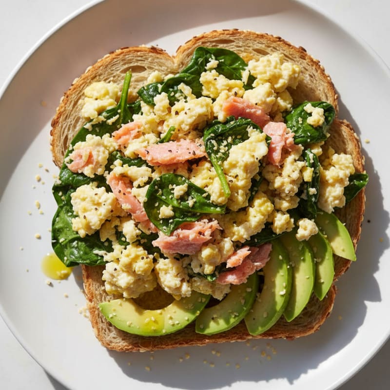 Silky Tofu and Smoked Salmon Scramble with Spinach