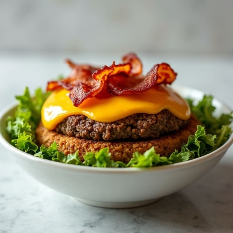Lean Ground Beef Burger Bowl with Crispy Bacon and Cheesy Drizzle