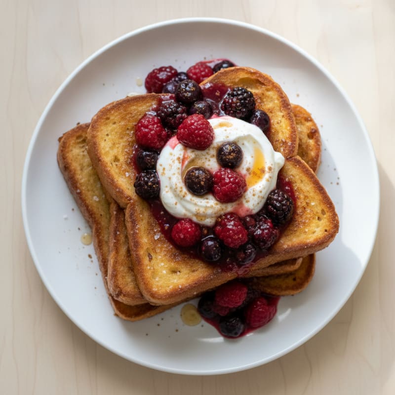High-Protein Brioche French Toast with Warm Berry Compote