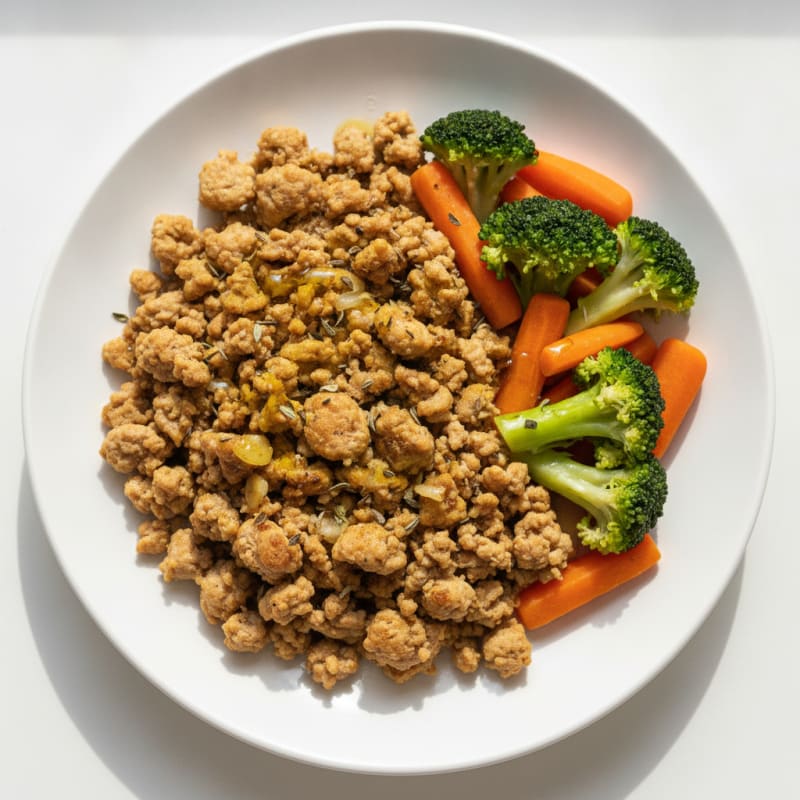 Roasted Turkey Mince with Steamed Vegetables