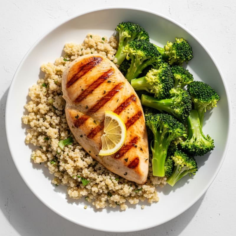 Grilled Chicken Breast with Quinoa and Steamed Broccoli
