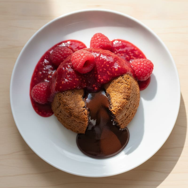 Decadent Chocolate Lava Cake with Raspberry Coulis