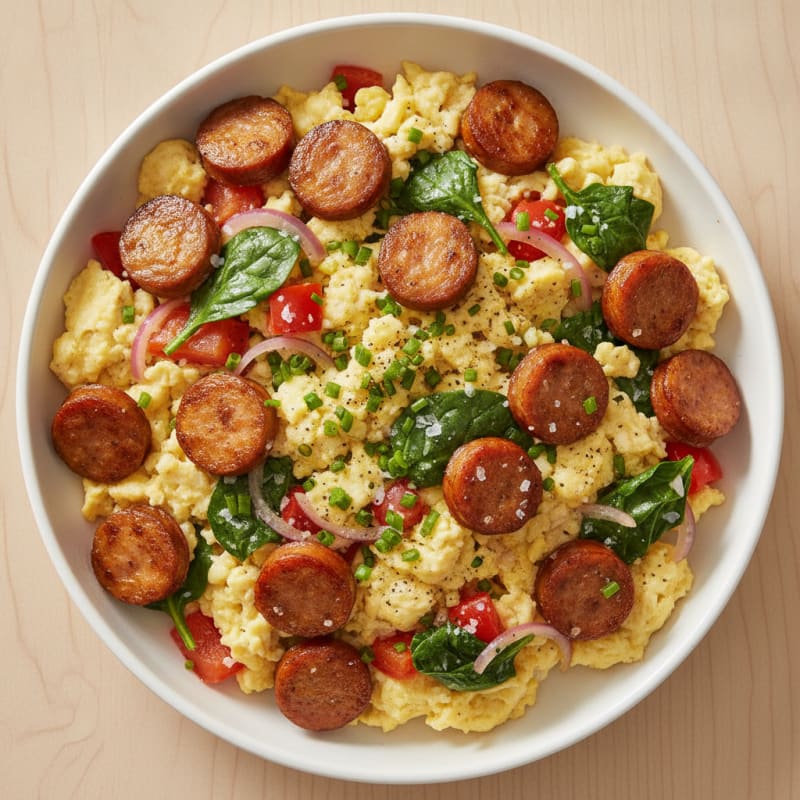 Andouille Chicken Sausage and Egg Scramble
