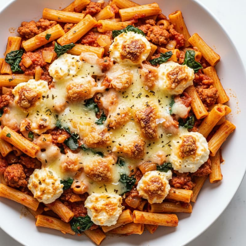Creamy Baked Ziti with Golden Mozzarella