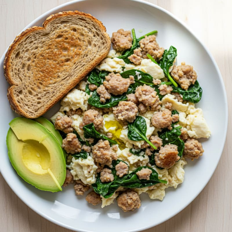 Egg White and Turkey Sausage Scramble with Spinach