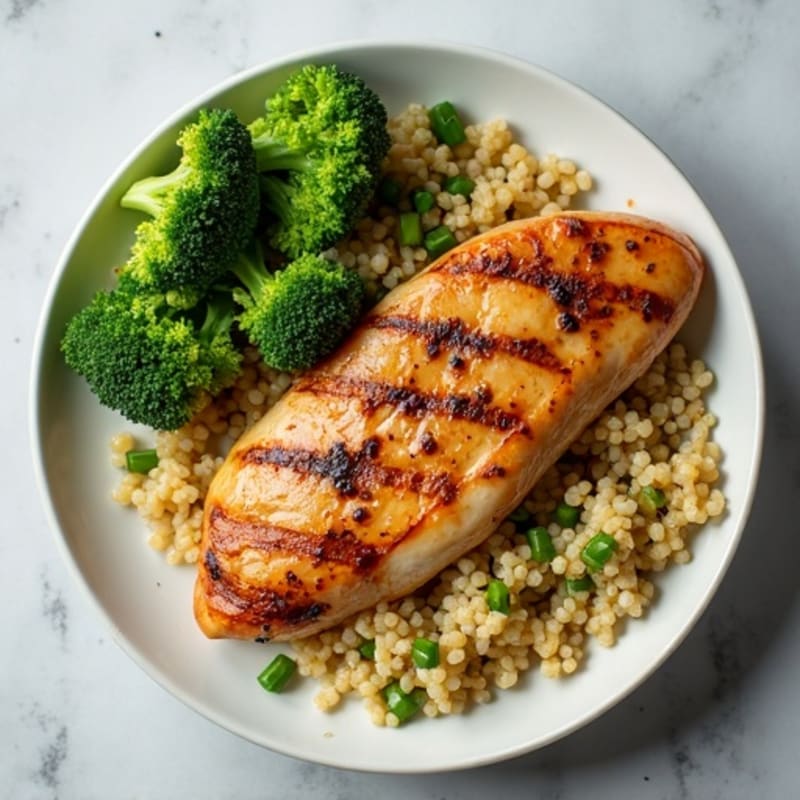 Grilled Chicken Breast with Roasted Broccoli and Quinoa