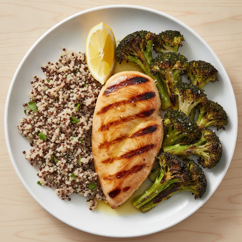 Grilled Chicken Breast with Roasted Broccoli and Quinoa