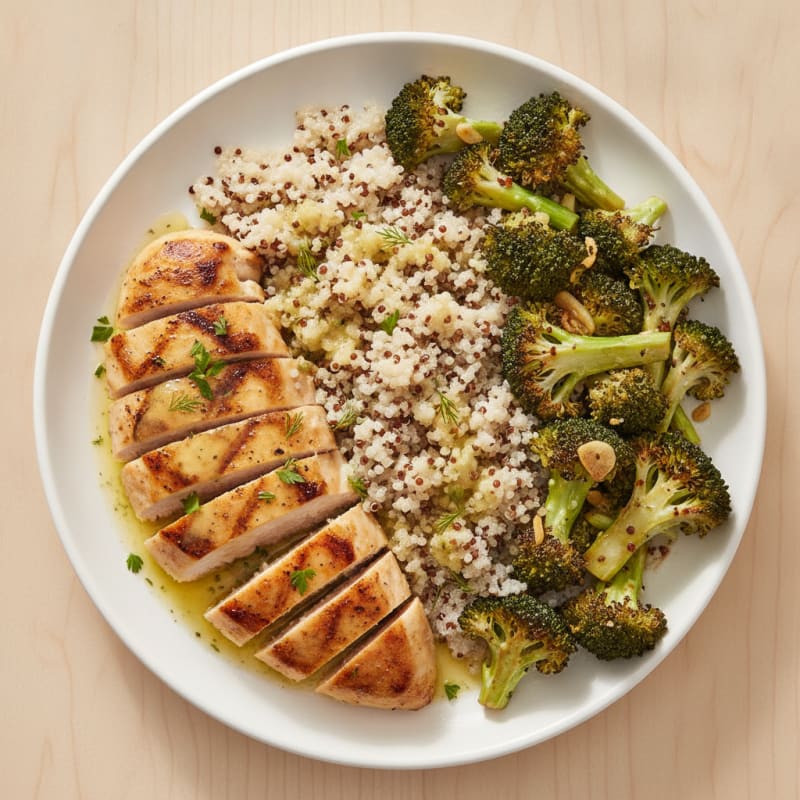 Grilled Chicken Breast with Quinoa and Roasted Broccoli