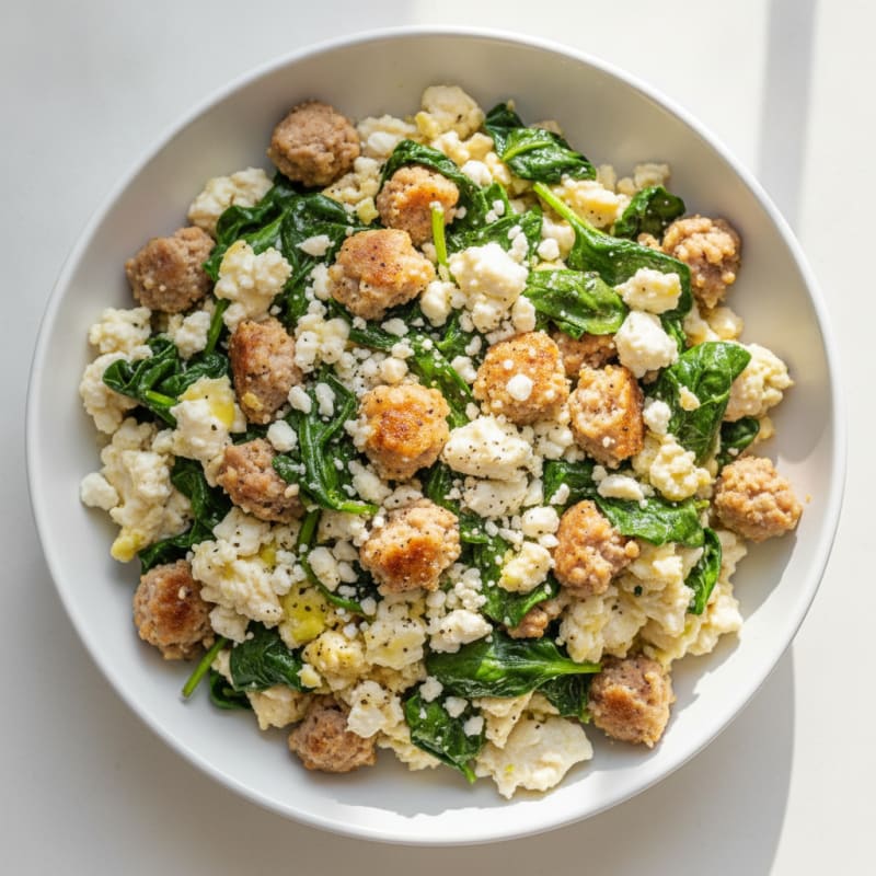 Egg White and Turkey Sausage Scramble with Spinach and Feta