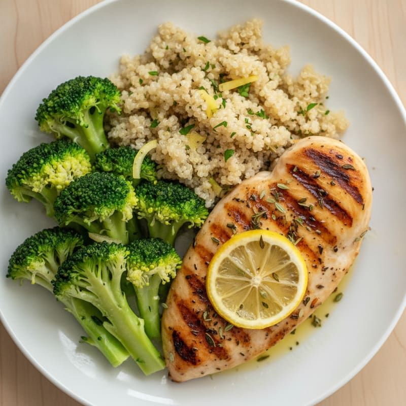 Grilled Chicken Breast with Quinoa and Steamed Broccoli