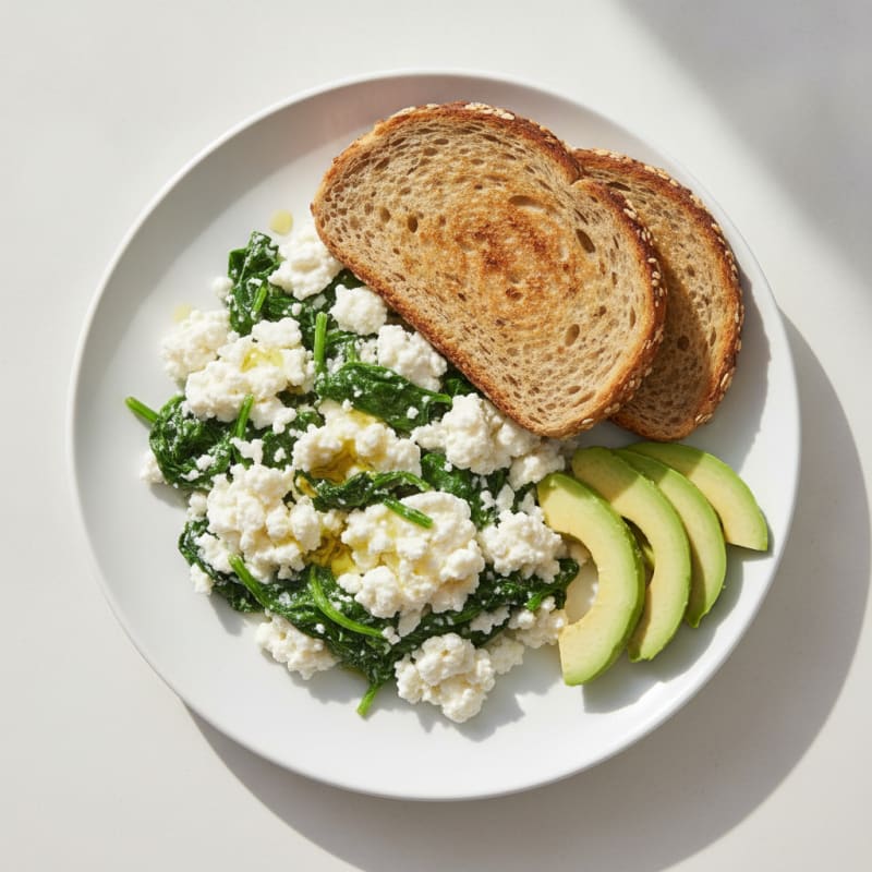 Cottage Cheese Egg White Scramble with Sautéed Spinach