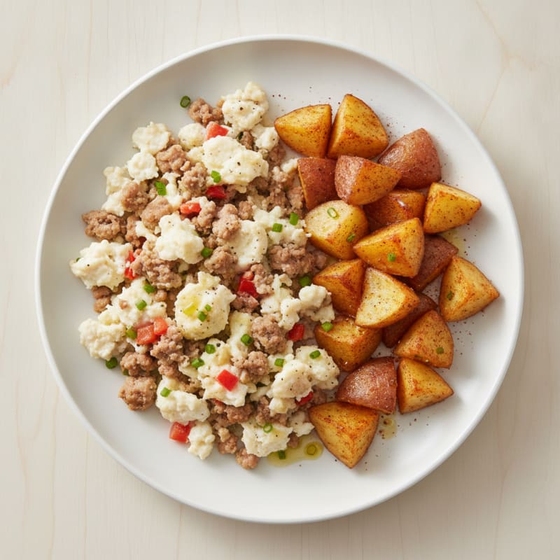Egg White Scramble with Ground Turkey and Roasted Potatoes