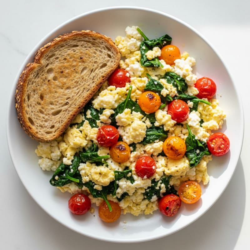 Cottage Cheese Scramble with Spinach and Cherry Tomatoes