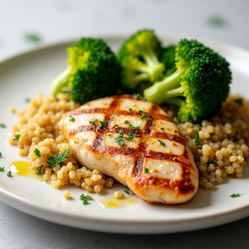 Grilled Chicken Breast with Roasted Broccoli and Quinoa