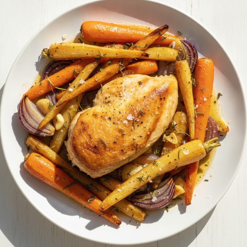 Rosemary Garlic Chicken with Roasted Parsnips and Carrots