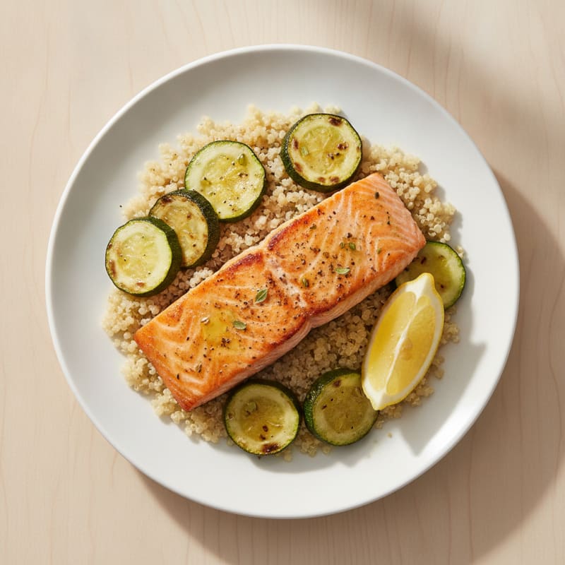 Seared Salmon with Roasted Zucchini and Quinoa