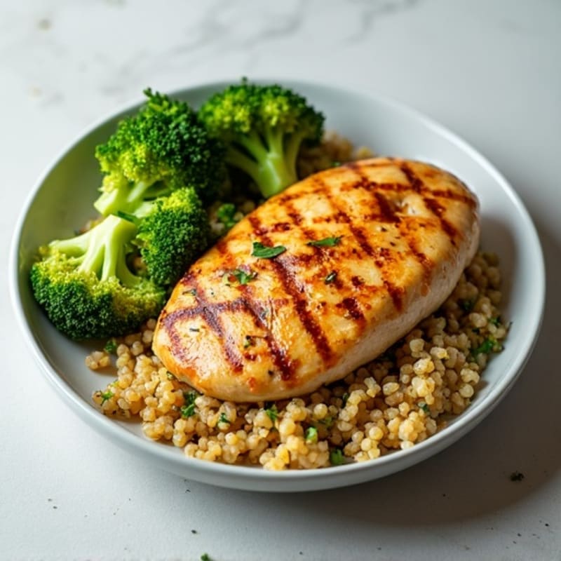 Grilled Chicken Breast with Quinoa and Steamed Broccoli