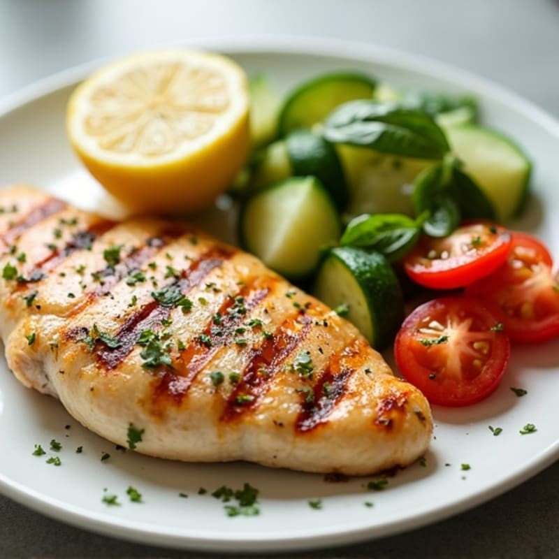 Lemon Herb Grilled Chicken with Fresh Cucumber Tomato Salad