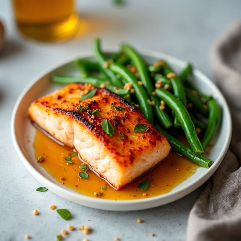 Flaky Honey Garlic Salmon with Roasted Green Beans