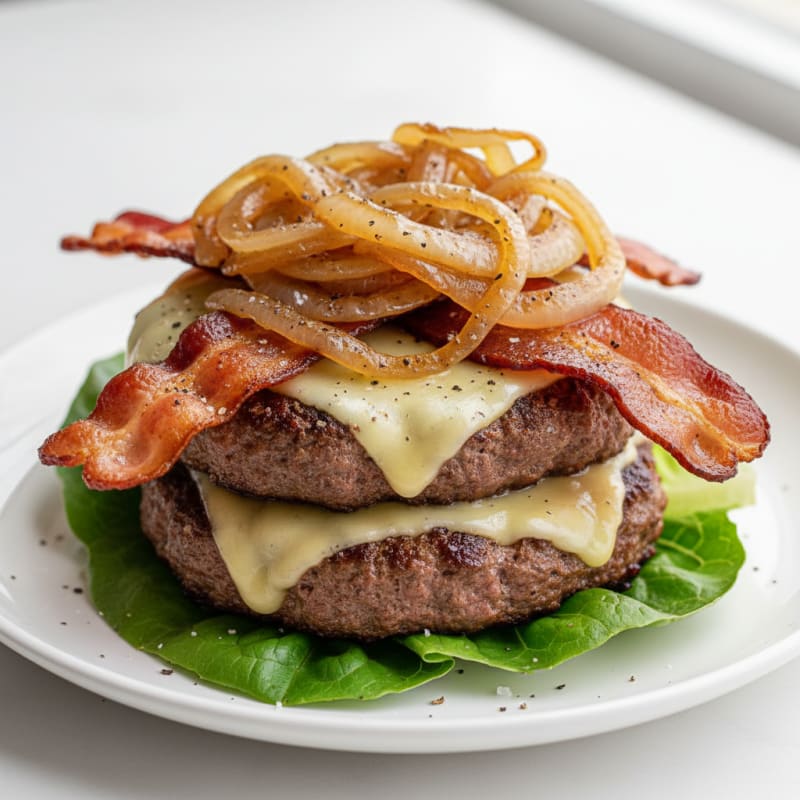Double Bacon Cheeseburger with Caramelized Onions