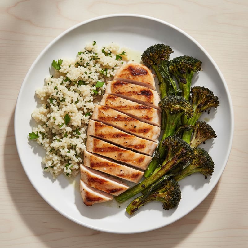 Grilled Chicken Breast with Quinoa and Roasted Broccoli