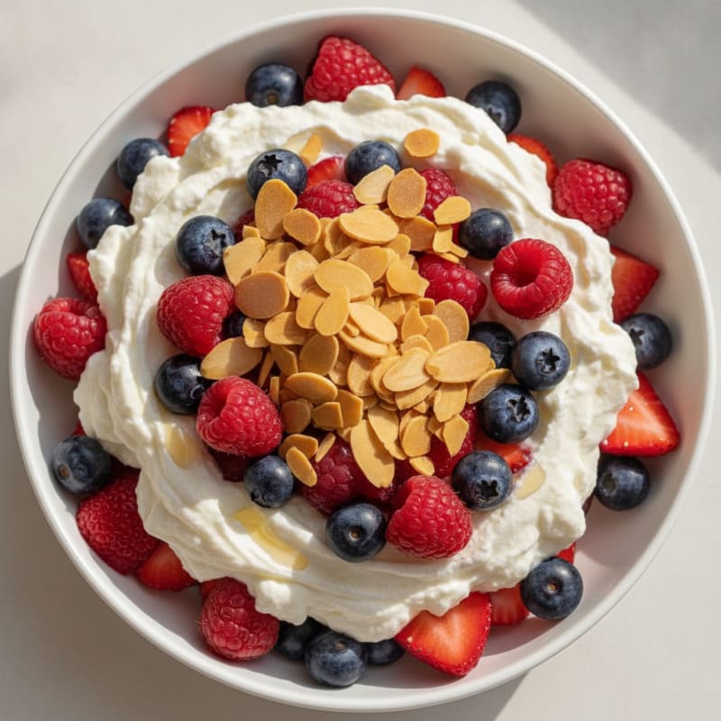 Greek Yogurt Protein Parfait with Mixed Berries and Almonds