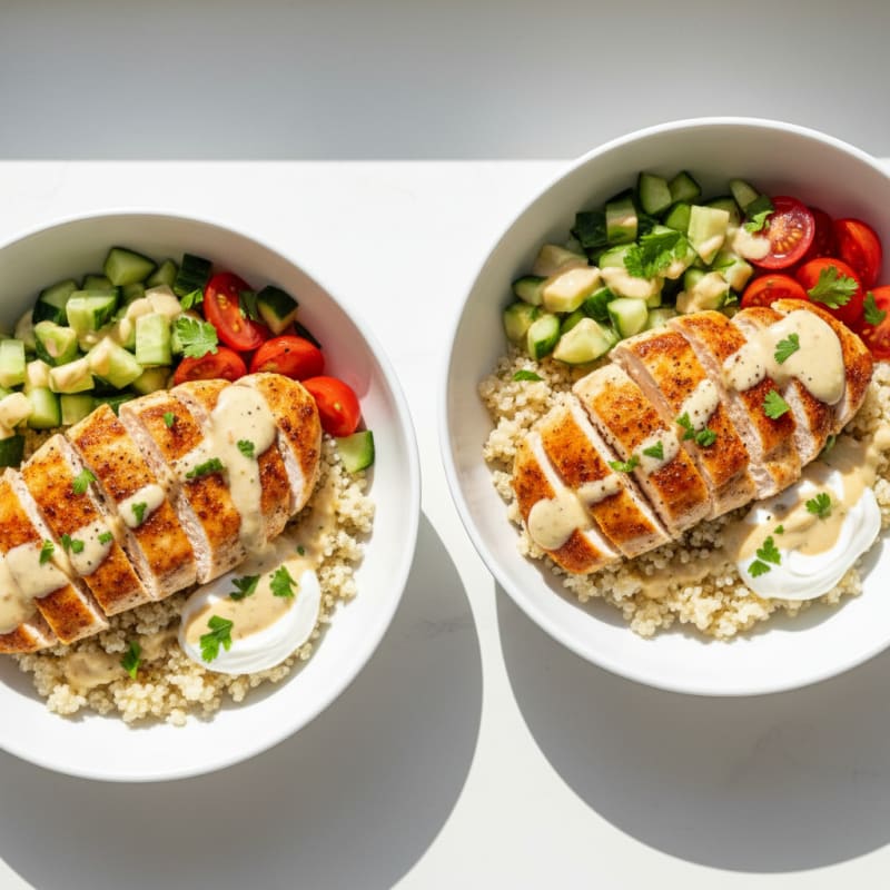 Crispy Lemon-Herb Chicken Shawarma Bowls